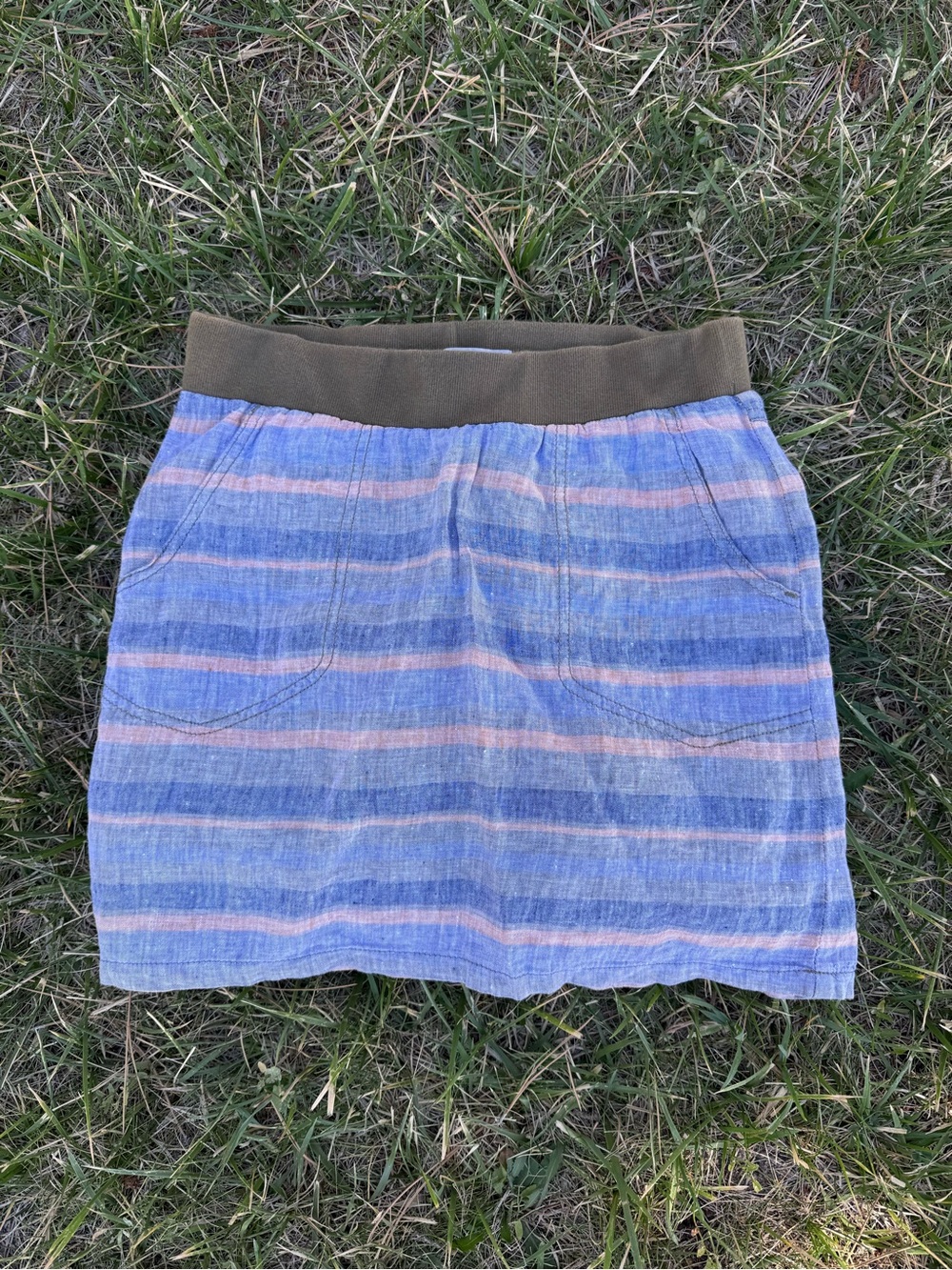 Toad&co Olive Waist Blue and Pink Striped Linen Casual Skirt size small